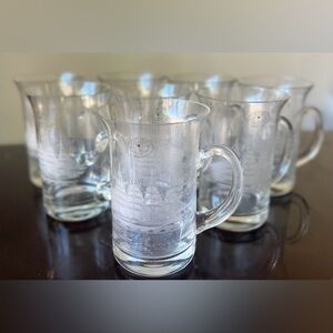 New Boxed Handblown Clipper Ship By Toscany Pitcher Etched Glasses